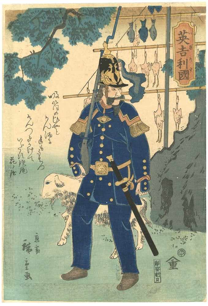 Hiroshige II 1860 Woodblock Print England Foreigners Yokohama e Japanese Art: Hiroshige II 1860 Woodblock Print England Foreigners Yokohama e Japanese Art Item Specifics: Artist: Hiroshige II Subject: Yokohama-e (Foreigners) Material: Paper Style: Japanese Size: 37 x 25.3 cm Ye