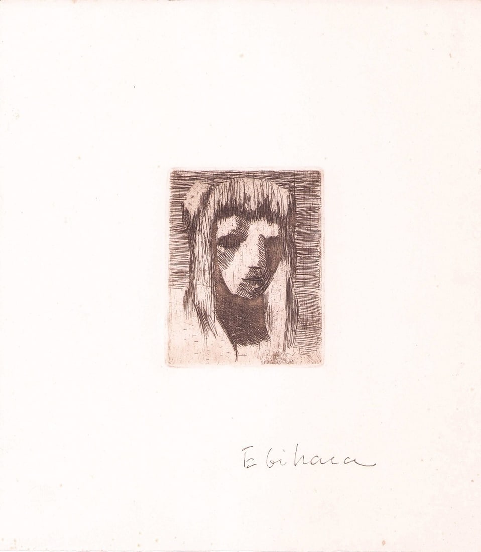 Kinosuke Ebihara Etching Print Young Woman Japanese Modern Art Signed (1 of 1)