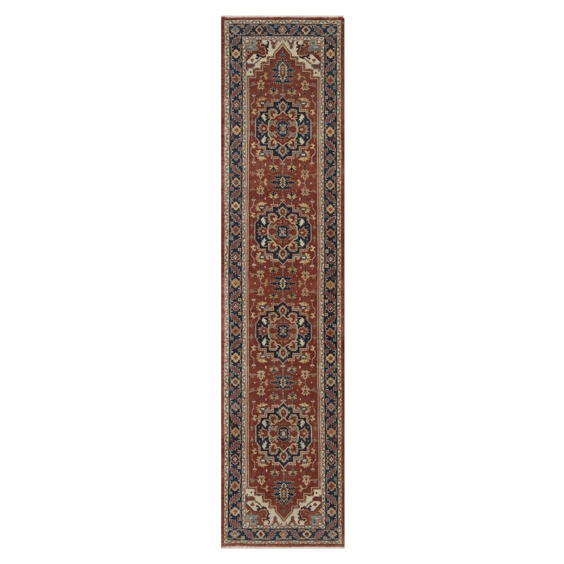 2'4"x10'2" Red Antiqued Fine Heris New Zealand Wool Hand Knotted Runner (1 of 8)