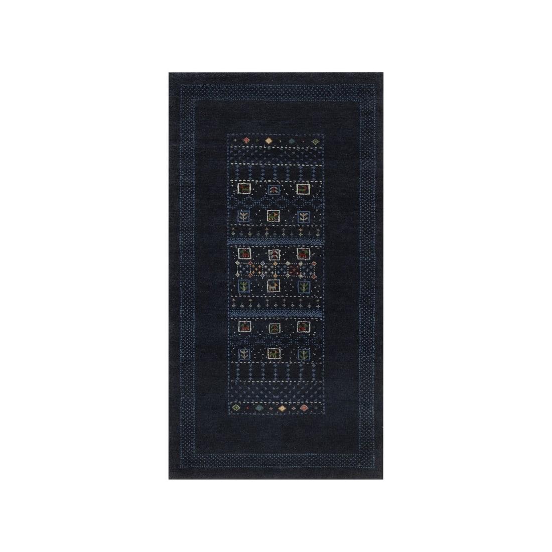 2'3"x4'4" Midnight Blue Small Animal Figurines Modern Wool Hand Knotted Mat (1 of 8)