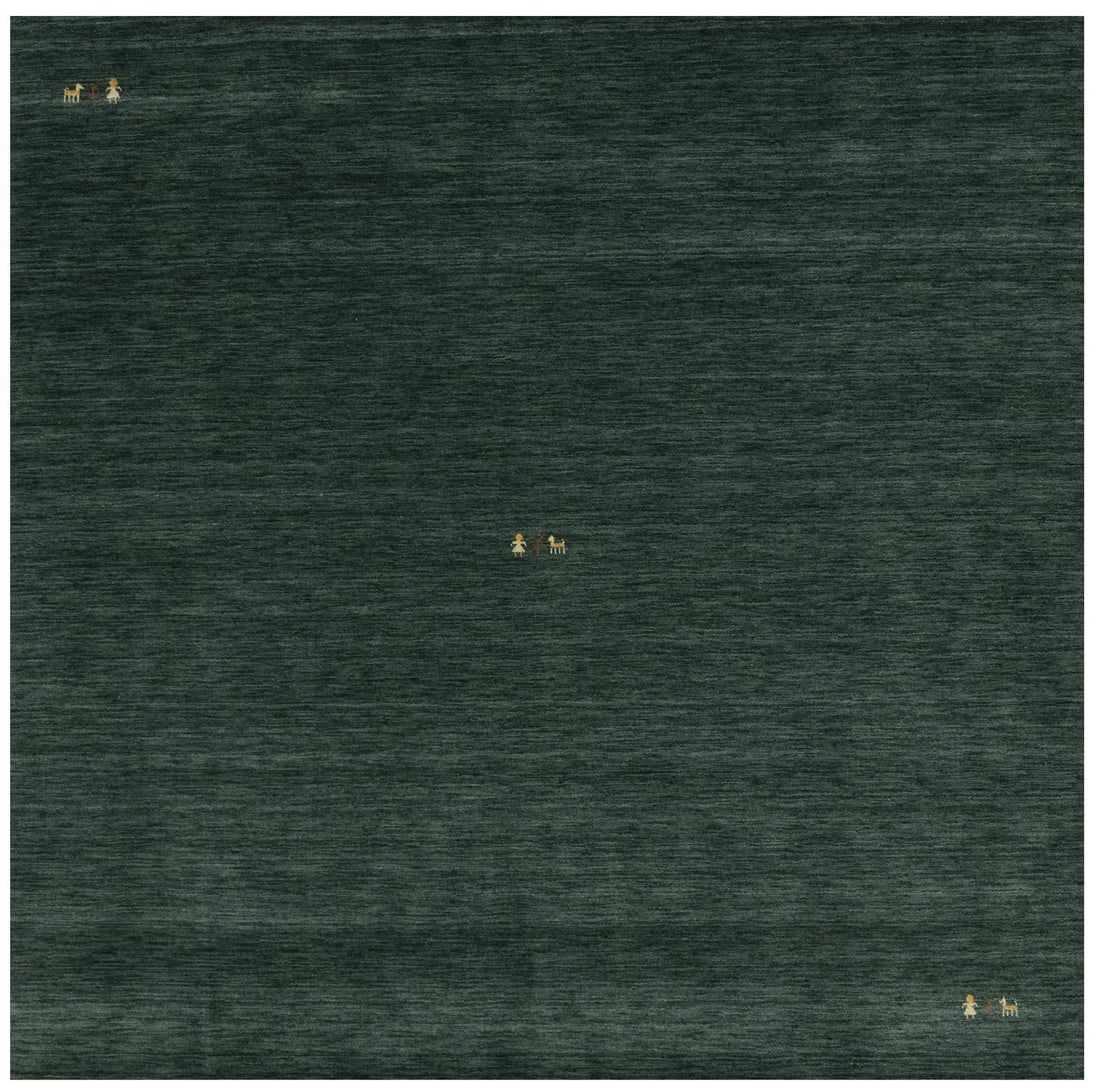 Dark Green Gabbeh Square Rug Large Modern Contemporary Floor Carpet 8X8 Ft Hand-Knotted: Dark Green Gabbeh Square Rug Large Modern Contemporary Floor Carpet 8X8 Ft Hand-Knotted Dark Green Gabbeh Square Rug, 8X8 Ft, Hand-Knotted Wool. This modern, pictorial square rug features a thick wool