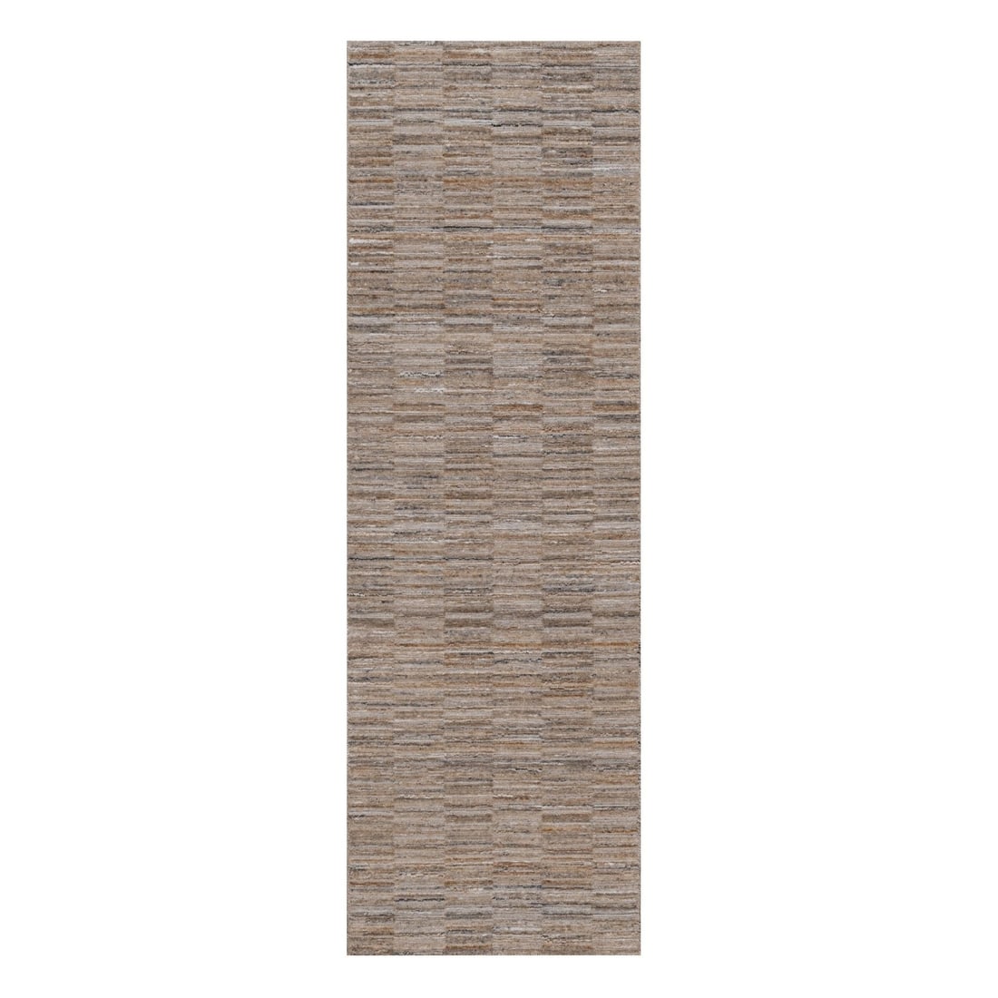 2'7"x8' Camel Brown Hand Loomed Modern Grid Pattern Pure Wool Runner Rug: 2'7"x8' Camel Brown Hand Loomed Modern Grid Pattern Pure Wool Runner Rug Camel Brown Hand Loomed Modern Grid Pattern Pure Wool Runner Rug is a unique, hand-loomed wool rug featuring a modern grid patt