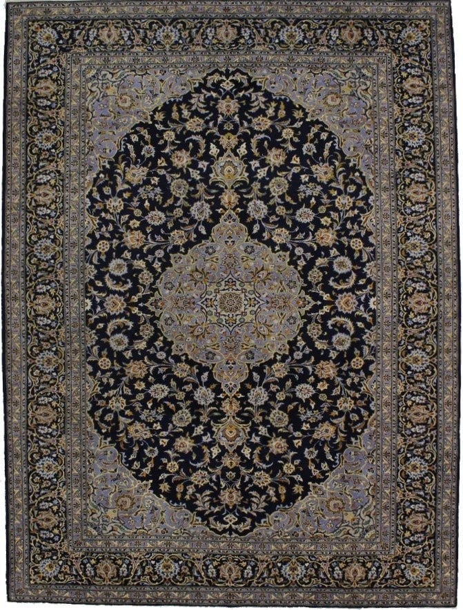 Handmade Navy Traditional Wool Oriental Rug Vintage Dining Room Carpet 10X13 Ft Hand-Knotted: Handmade Navy Traditional Wool Oriental Rug Vintage Dining Room Carpet 10X13 Ft Hand-Knotted Hand-knotted in traditional wool, this 10x13 ft Navy Traditional Wool Oriental Rug boasts a stunning floral