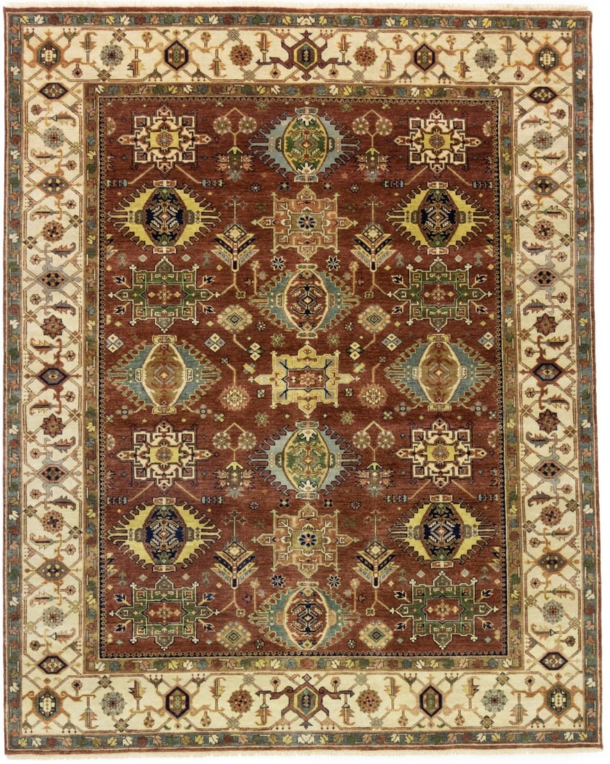 Indo-Karajeh Oriental Rug Tribal Geometric Living Room Dcor Carpet 8X10 Ft Hand-Knotted: Indo-Karajeh Oriental Rug Tribal Geometric Living Room Dcor Carpet 8X10 Ft Hand-Knotted Hand-knotted in wool, this 8x10 ft Indo-Karajeh Oriental Rug boasts a stunning geometric tribal design in a pale