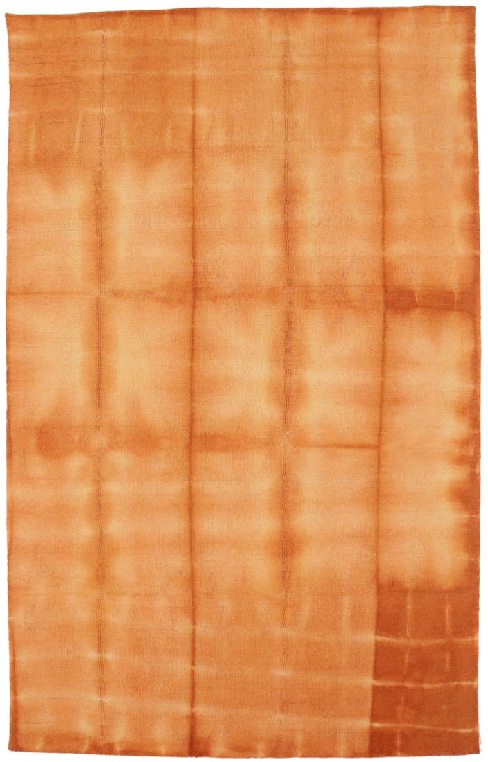 Abstract Contemporary Hand-Tufted Tie-Dye 5X8 Modern Rug Kids Room Decor Carpet Hand-Knotted: Abstract Contemporary Hand-Tufted Tie-Dye 5X8 Modern Rug Kids Room Decor Carpet Hand-Knotted Hand-tufted in vibrant orange, this 5'0 X 8'0 Ft geometric modern rug boasts a thick, wool pile and a geome