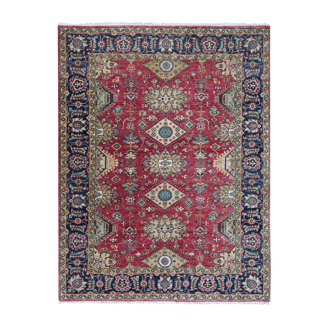 5'x6'10" Harvard Crimson Red 100% Wool Hand Knotted Karjihooz Design Rug (1 of 8)