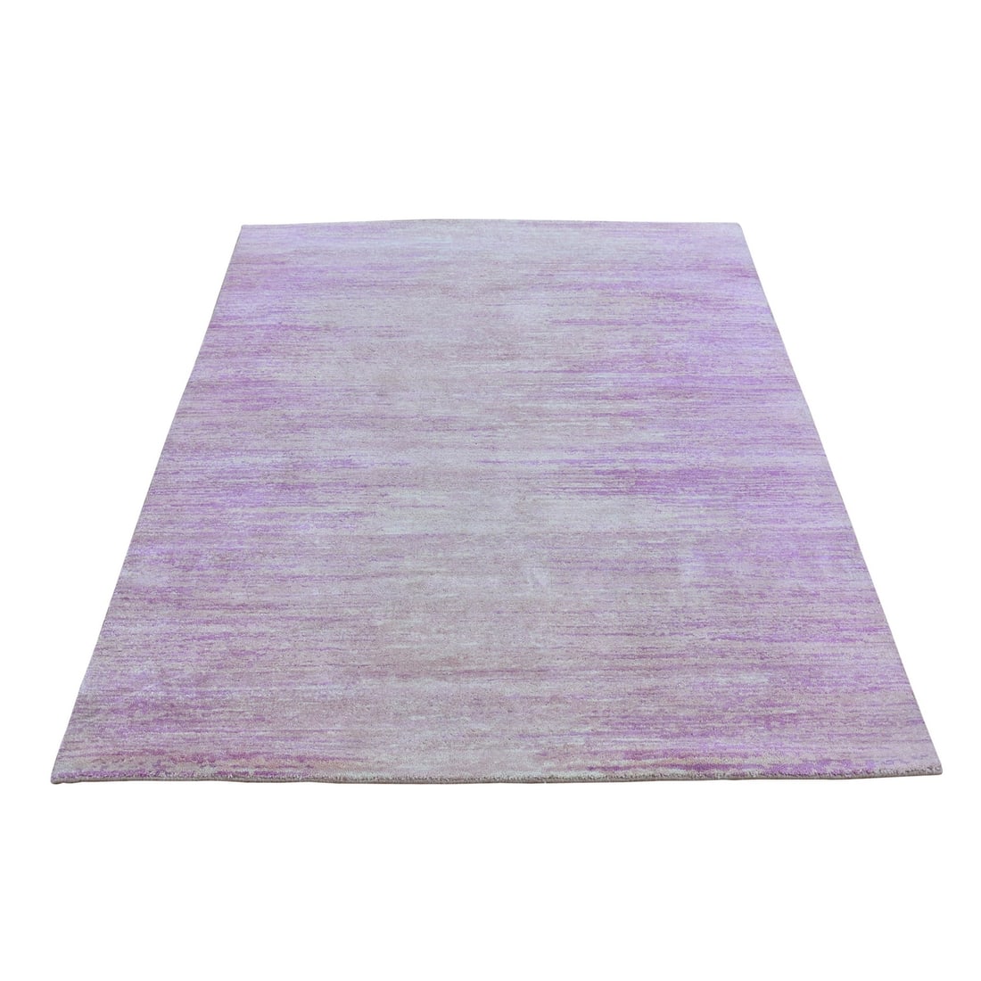 4'1"x6'2" Thick and Plush Organic Wool Ombre Design Hand Knotted Rug: 4'1"x6'2" Thick and Plush Organic Wool Ombre Design Hand Knotted Rug Thick and plush, this 4'1"x6'2" hand knotted rug features a stunning ombre design in shades of pink, gradating from light to deep. 