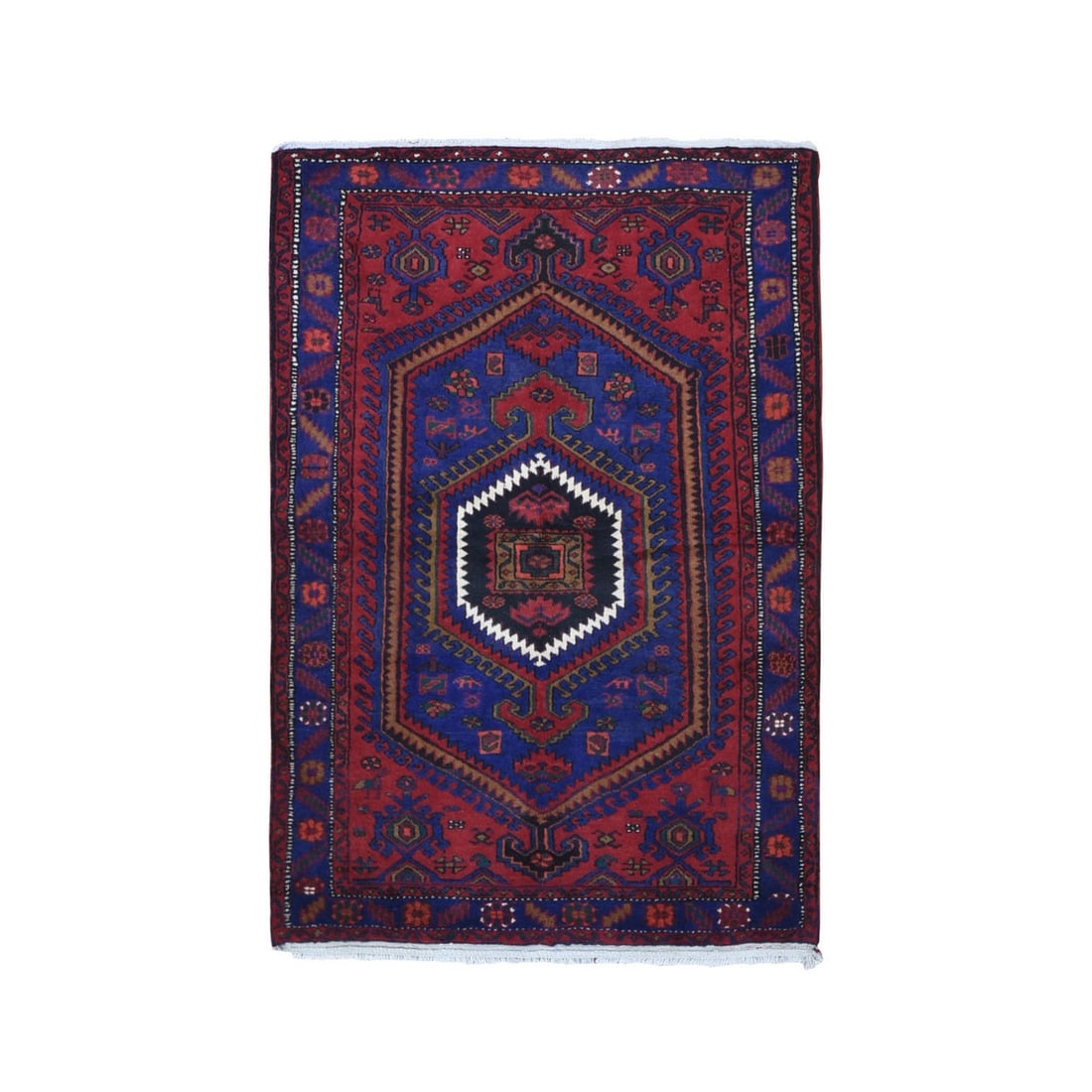6'8" New Red Hand Knotted Organic Wool Farsian Amadan Rug: 6'8" New Red Hand Knotted Organic Wool Farsian Amadan Rug The 6'8" New Red Hand Knotted Organic Wool Farsian Amadan Rug boasts a stunning rectangular field with a rich, vibrant red color, perfectly co