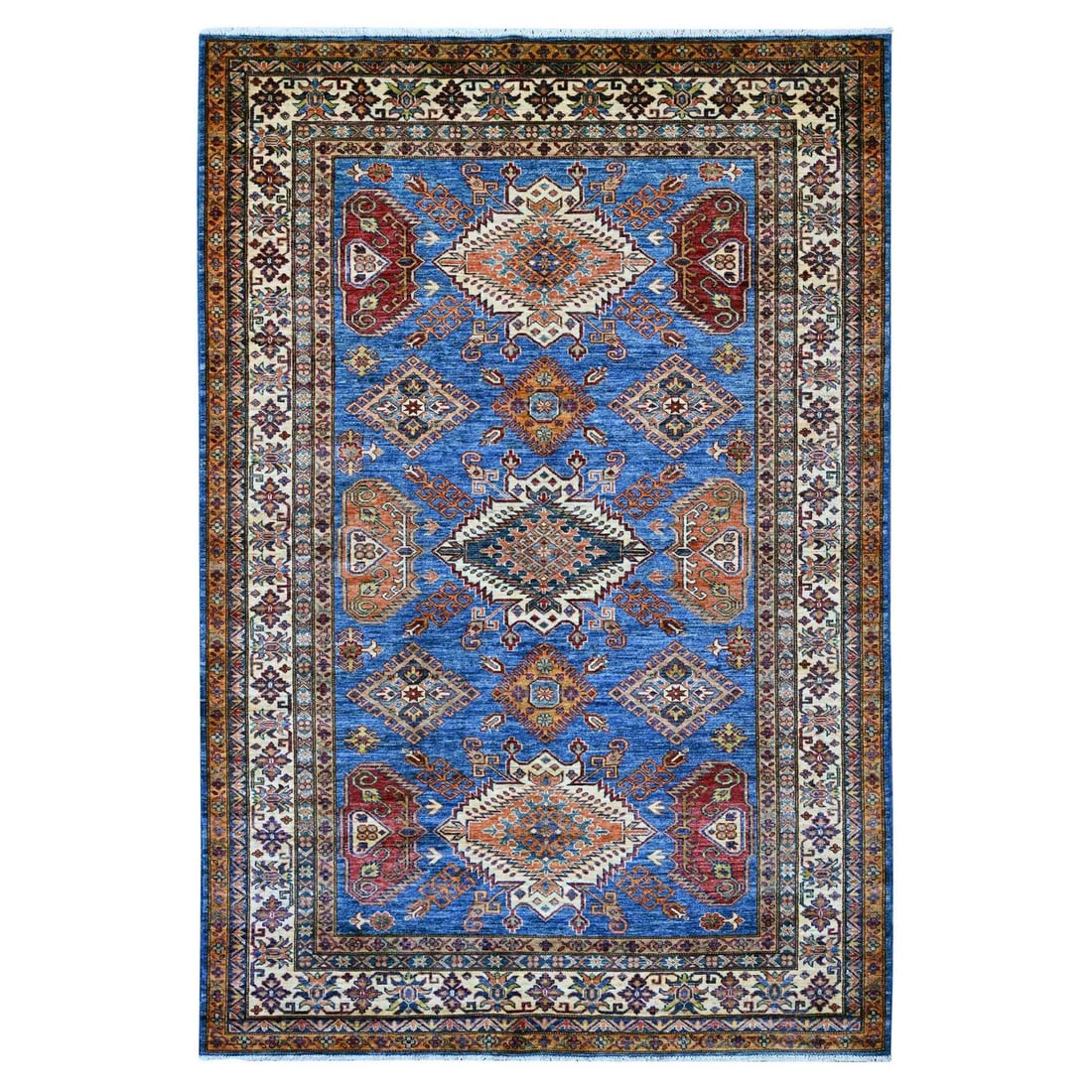 5'10"x8'10" Blue Afghan Super Kazak Medallion Design Hand Knotted Wool Rug (1 of 6)