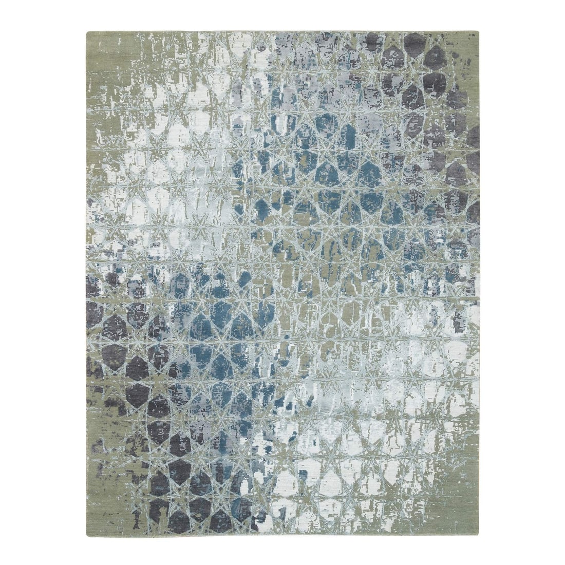 8'x9'10" Gray Wool & Silk THE HONEYCOMB Design Hand Knotted Oriental Rug: 8'x9'10" Gray Wool & Silk THE HONEYCOMB Design Hand Knotted Oriental Rug 8'x9'10" Gray Wool & Silk THE HONEYCOMB Design Hand Knotted Oriental Rug boasts a unique blend of gray wool and silk, creating 