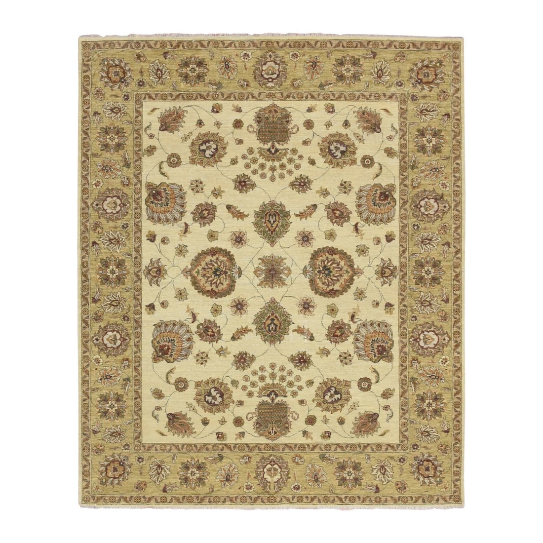 6'6"x8' Ivory Agra with Ziegler Design Leaf Pattern Hand Knotted Wool Rug: 6'6"x8' Ivory Agra with Ziegler Design Leaf Pattern Hand Knotted Wool Rug The 6'6"x8' Ivory Agra with Ziegler Design Leaf Pattern Hand Knotted Wool Rug boasts a stunning botanical design, featuring in