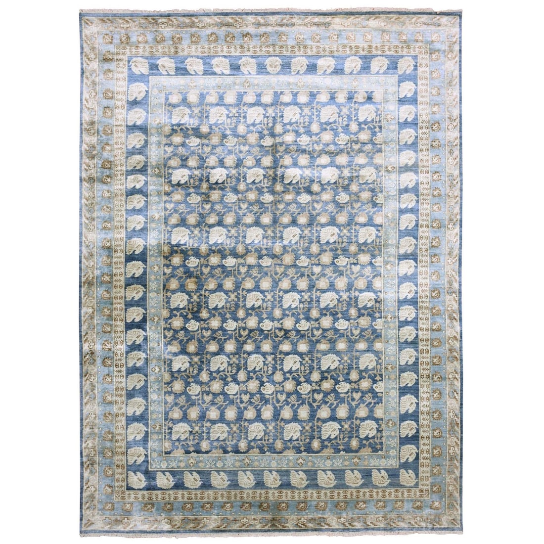 8'9"x12' Yale Blue Hand Knotted 100% Pure Real Silk Khotan Design Rug (1 of 11)