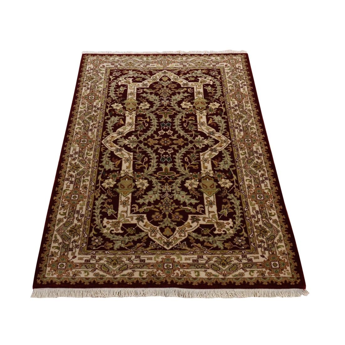 3'1"x5' Burgundy Red Hand Knotted 300 KPSI Wool Zoroastrian Design Rug (1 of 6)