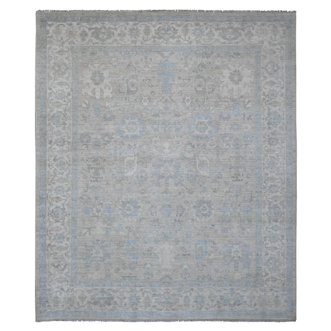 8'4"x9'9" Gray Peshawar Heris All Over Design Pure Wool Hand Knotted Rug: 8'4"x9'9" Gray Peshawar Heris All Over Design Pure Wool Hand Knotted Rug The 8'4"x9'9" Gray Peshawar Heris All Over Design Pure Wool Hand Knotted Rug is a stunning example of Afghan craftsmanship, boa