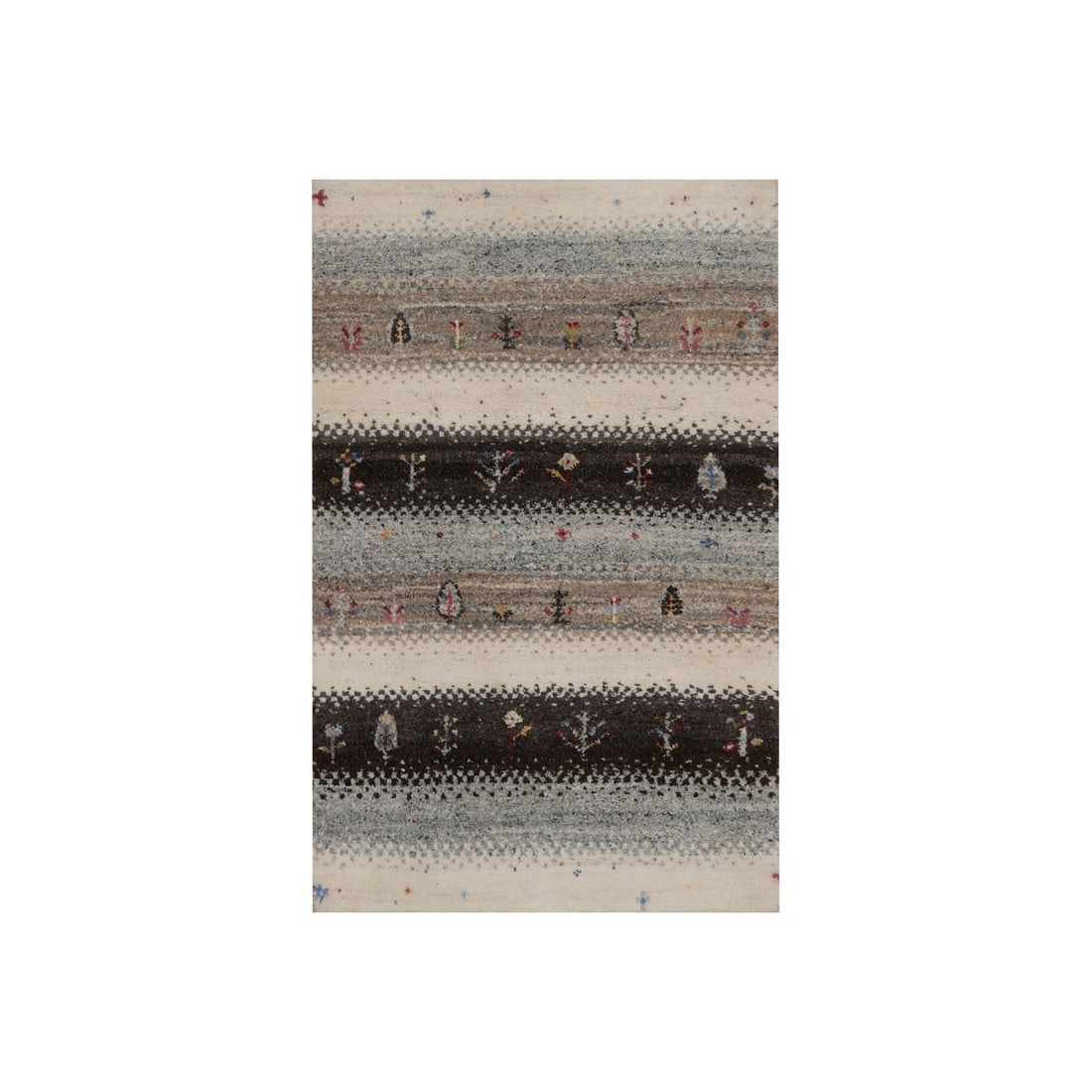 2'x3' Ivory Modern with Tree Design Wool Hand Knotted Mat Oriental Rug (1 of 8)
