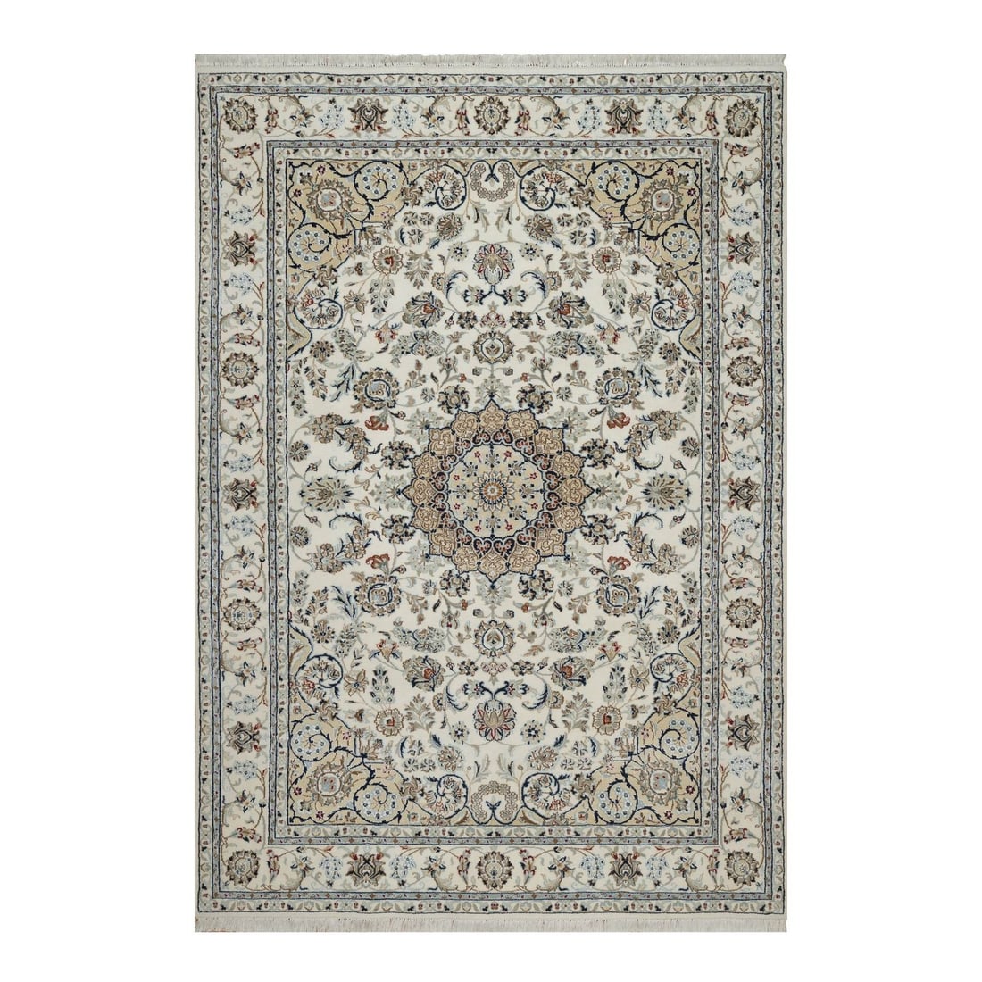 Ivory Hand Knotted Nain Wool Silk Flower Design 6'2"x9 (1 of 11)