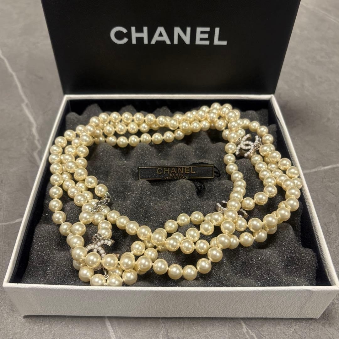 Coco Chanel CC Rhinestones Faux Pearl Necklace Long Double-Strand with Box: Coco Chanel CC Rhinestones Faux Pearl Necklace Long Double-Strand with Box Item Specifics: Brand: CHANEL Type: Necklace Style: Necklace Main Stone: Faux Pearl Product Disclaimer: Items may exhibit lig
