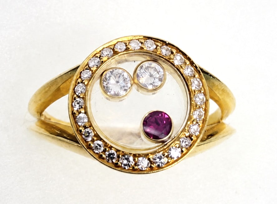 Vintage Chopard Happy Diamonds Ruby 18k Yellow Gold Cocktail Ring US 6.5 EU 53 (1 of 7)