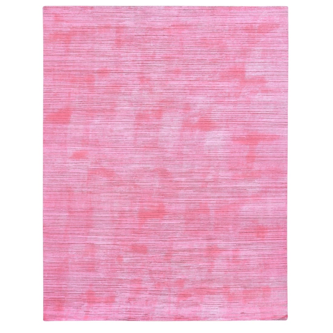 Pink Hand Knotted Wool Modern Design Rug Overdyed 9'1"x11'10: Pink Hand Knotted Wool Modern Design Rug Overdyed 9'1"x11'10 Hand-knotted wool rug with a vibrant pink modern design, created using an overdyed technique that adds depth and character to the vibrant h