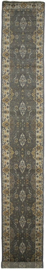 2'9 X 19'8 Vintage Oushak Brownish Oversized Runner Rug Carpet 3X20 Ft Hand-Knotted: 2'9 X 19'8 Vintage Oushak Brownish Oversized Runner Rug Carpet 3X20 Ft Hand-Knotted Hand-knotted in wool and cotton, this 2'9 X 19'8 feet vintage Oushak runner rug boasts a beautiful brownish color pa
