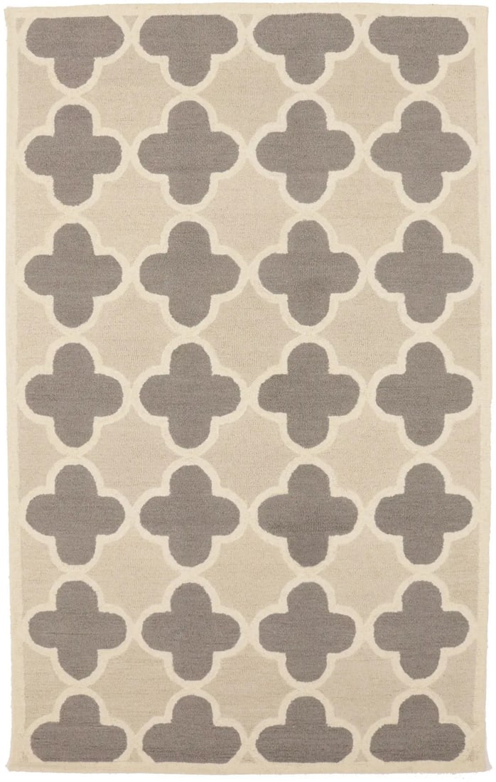 Foyer Cream Hand-Tufted Rug 5X8 Trellis Modern Home Decor Plush Carpet Hand-Knotted: Foyer Cream Hand-Tufted Rug 5X8 Trellis Modern Home Decor Plush Carpet Hand-Knotted Cream-colored Trellis design adds a touch of modern elegance to any room, while the plush wool pile provides a soft 
