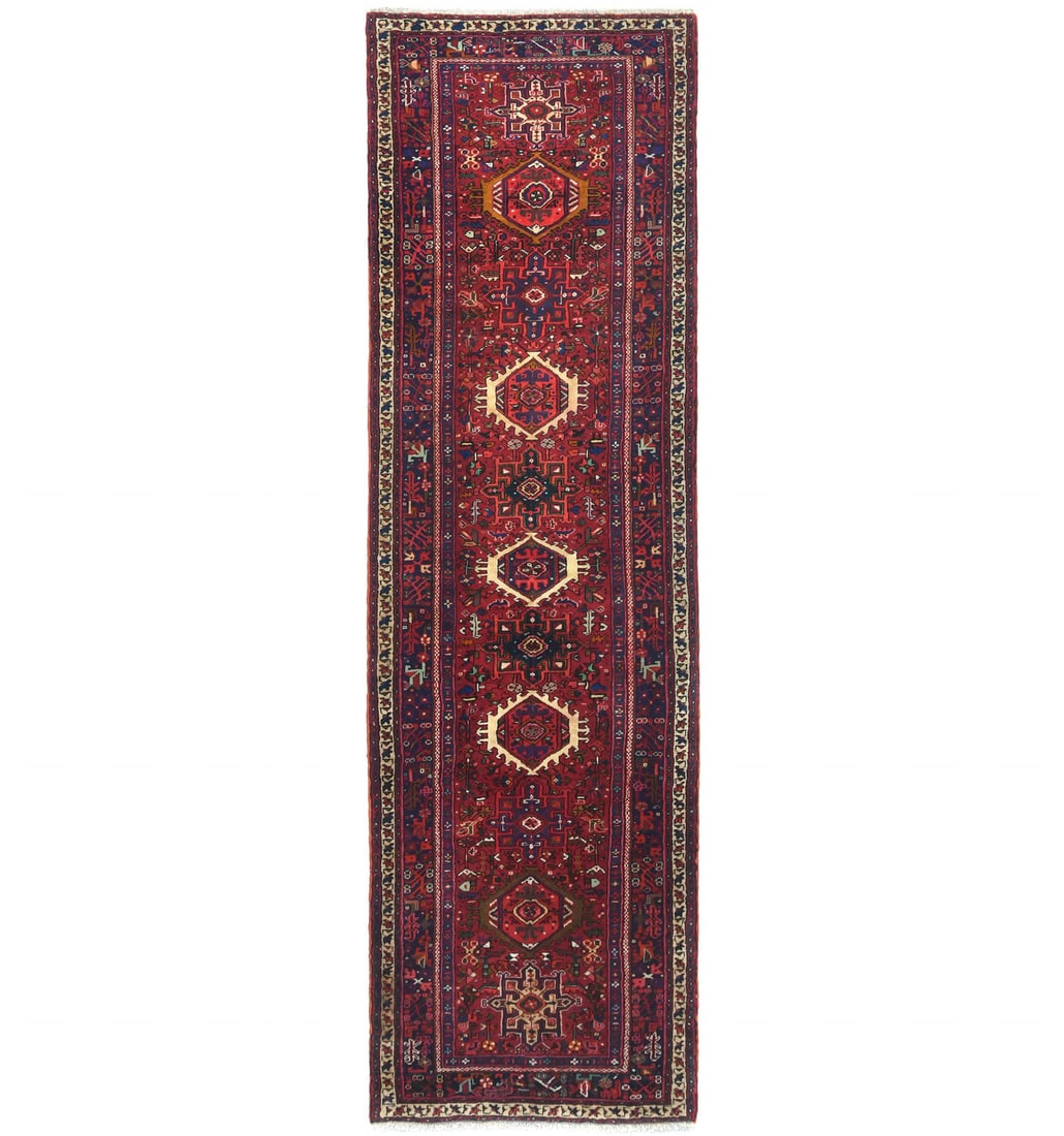 3'6 X 11'9 Tribal Geometric Oriental Runner Rug Home Decor Carpet 4X12 Hand-Knotted: 3'6 X 11'9 Tribal Geometric Oriental Runner Rug Home Decor Carpet 4X12 Hand-Knotted Hand-knotted in wool, this vibrant 3'6 x 11'9 tribal geometric oriental runner rug boasts a rich, vintage design fea