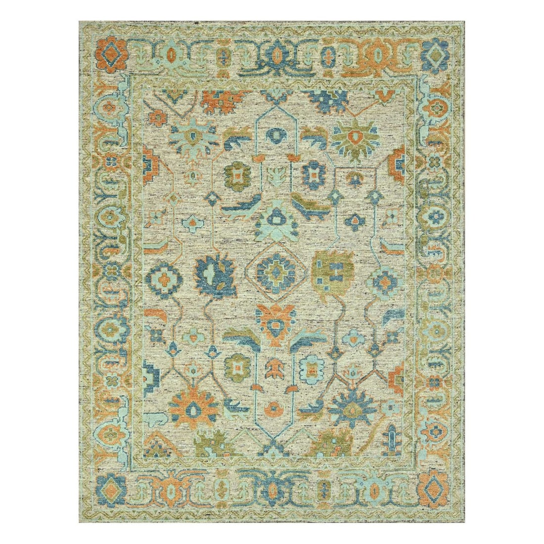 12'2"x14'10" Tan Brown Oushak Distressed Hand Knotted Wool XL Oriental Rug: 12'2"x14'10" Tan Brown Oushak Distressed Hand Knotted Wool XL Oriental Rug Tan Brown Oushak Distressed Hand Knotted Wool XL Oriental Rug measures 12'2" x 14'10" and features a rectangular field with a
