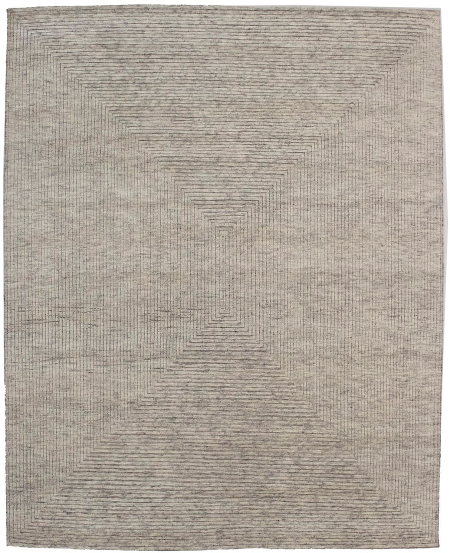8X10 Modern Geometric Handmade Wool Area Rug High-Low Relief Oriental Carpet Hand-Knotted: 8X10 Modern Geometric Handmade Wool Area Rug High-Low Relief Oriental Carpet Hand-Knotted 8'2" x 10'3" Geometric Wool Area Rug with High Low Relief Design, Hand-Knotted in Cream Grey and Wool Foundati