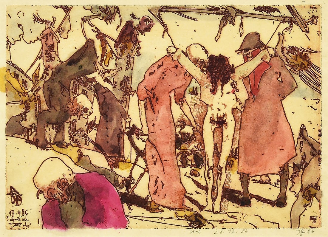 Hand Colored Copperplate Etching Signed 1986 Art Print by Horst Janssen (1 of 11)