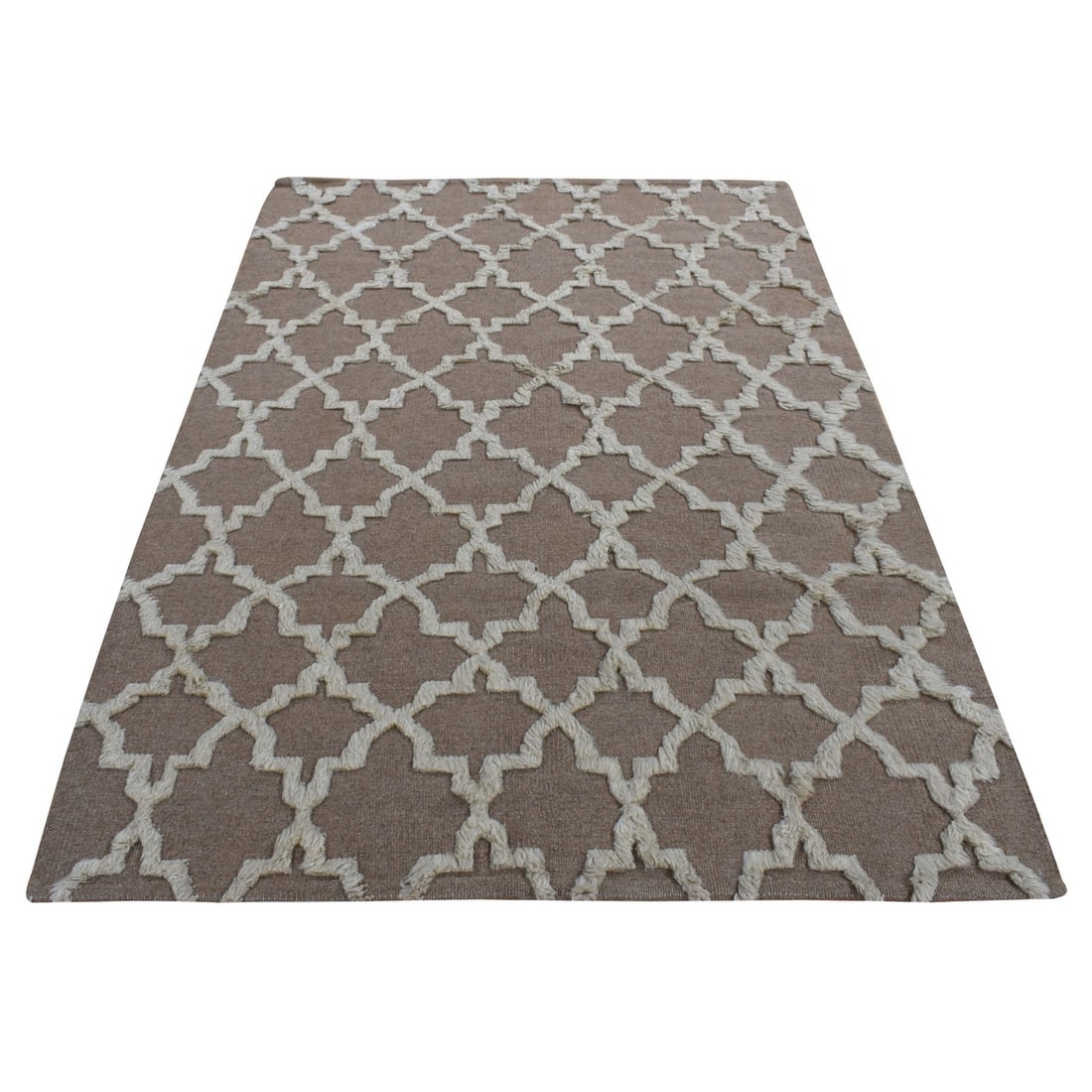 5'x7' Brown Pure Wool Hand Knotted Mixed Kilim and Piled Design Rug: 5'x7' Brown Pure Wool Hand Knotted Mixed Kilim and Piled Design Rug Brown Pure Wool Hand Knotted Mixed Kilim and Piled Design Rug, 5'0" x 7'0", features a striking rectangular field with a hand-knotte