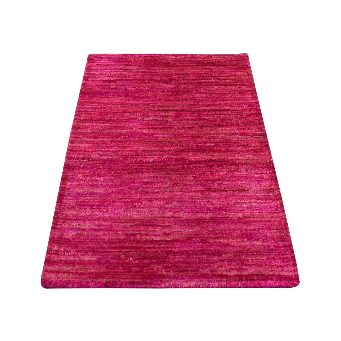 2'1"x3'1" Bright k Plain Solid Design Pure Sari Silk Hand Knotted Mat Rug: 2'1"x3'1" Bright k Plain Solid Design Pure Sari Silk Hand Knotted Mat Rug Bright pink sari silk hand-knotted rug adds a pop of color to any room with its modern design and rectangular field shape. Mad