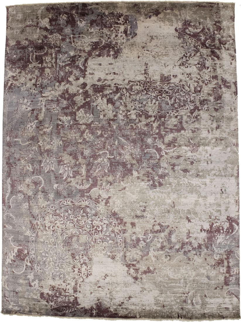 Handmade Modern Floral Oriental Rug Transitional Bamboo Silk Carpet 10X13 Ft Hand-Knotted: Handmade Modern Floral Oriental Rug Transitional Bamboo Silk Carpet 10X13 Ft Hand-Knotted Bamboo silk/viscose hand-knotted rug with a modern floral design in a transitional style, measuring 9'8 x 13'0