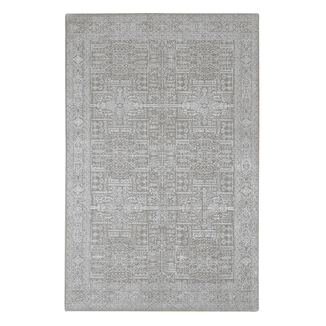 5'9"x9' Gray Wool and Silk Fine Jacquard Hand Loomed Oriental Rug (1 of 11)