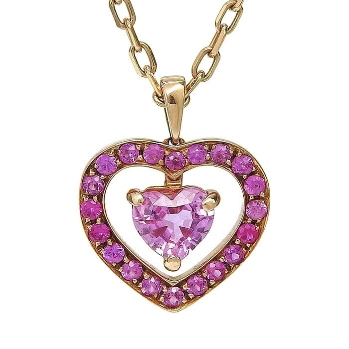 Pink Sapphire 18k Rose Gold Pendant Necklace Gift Ava Heart Boucheron 14.8 in (1 of 8)