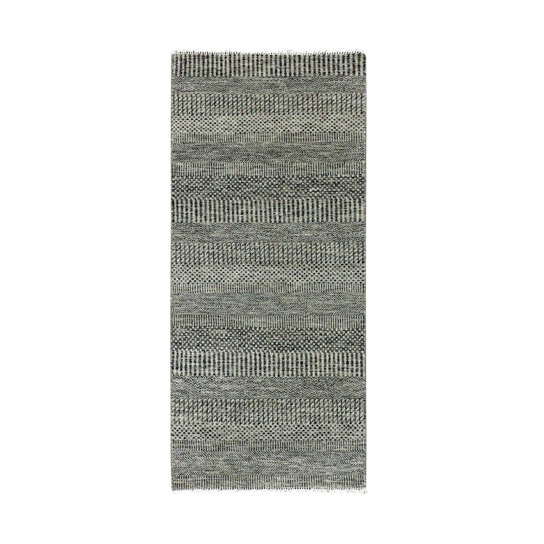 2'6"x5'10" Dove Gray Hand Knotted Undyed Grass 100% Wool Runner Rug: 2'6"x5'10" Dove Gray Hand Knotted Undyed Grass 100% Wool Runner Rug Undyed and richly textured, this 2'6"x5'10" hand-knotted wool runner rug boasts a stunning dove gray color that adds warmth and soph