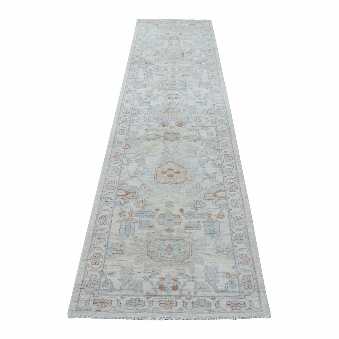 Hand knotted 100% wool runner 2'6"x9'10" white wash Oriental Peshawar rug: Hand knotted 100% wool runner 2'6"x9'10" white wash Oriental Peshawar rug 100% wool, hand-knotted, and featuring a beautiful white wash design, this 2'6"x9'10" Oriental Peshawar rug is a stunning addi