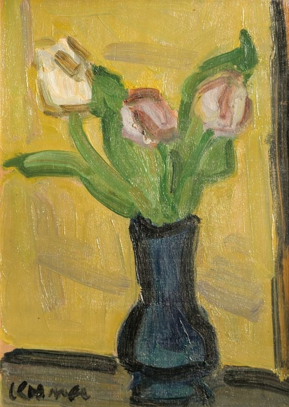 Hara Original Oil Painting Framed Tulips Japanese Fine Art Signed Katsushiro (1 of 2)