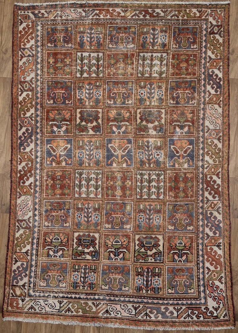 Semi-Antique Floral Wool Oriental Rug 7X10 Ft Distressed Living Room Carpet Hand-Knotted: Semi-Antique Floral Wool Oriental Rug 7X10 Ft Distressed Living Room Carpet Hand-Knotted Semi-Antique Floral Wool Oriental Rug 7X10 Ft Distressed Living Room Carpet Hand-Knotted - A Vintage Treasure w