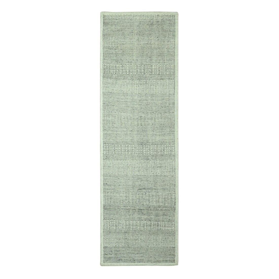 2'8"x6'3" Gray 100% Wool Rug Hand Knotted Oxidized Grass Design Runner: 2'8"x6'3" Gray 100% Wool Rug Hand Knotted Oxidized Grass Design Runner Hand-knotted in 100% wool, this 2'8"x6'3" gray oxidized grass design runner boasts a unique, modern aesthetic. Made from high-qua
