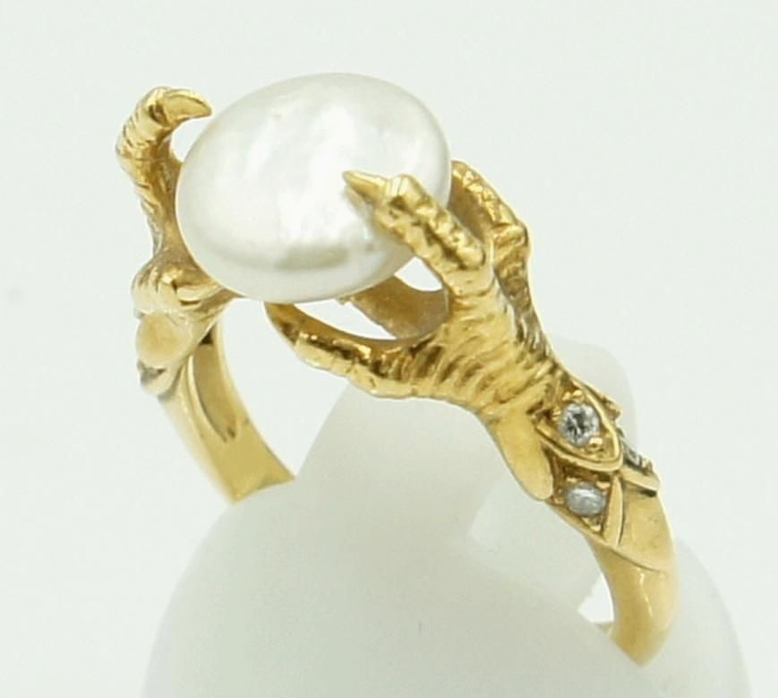 Diamond Pearl 18k Yellow Gold Ring Claw Eagle US Animal 5 EU49: Diamond Pearl 18k Yellow Gold Ring Claw Eagle US Animal 5 EU49 Item Specifics: Shape: Eagle Claw Occasion: Anniversary Birthday Christening Christmas Engagement Graduation Mother's Day Valentine's Day
