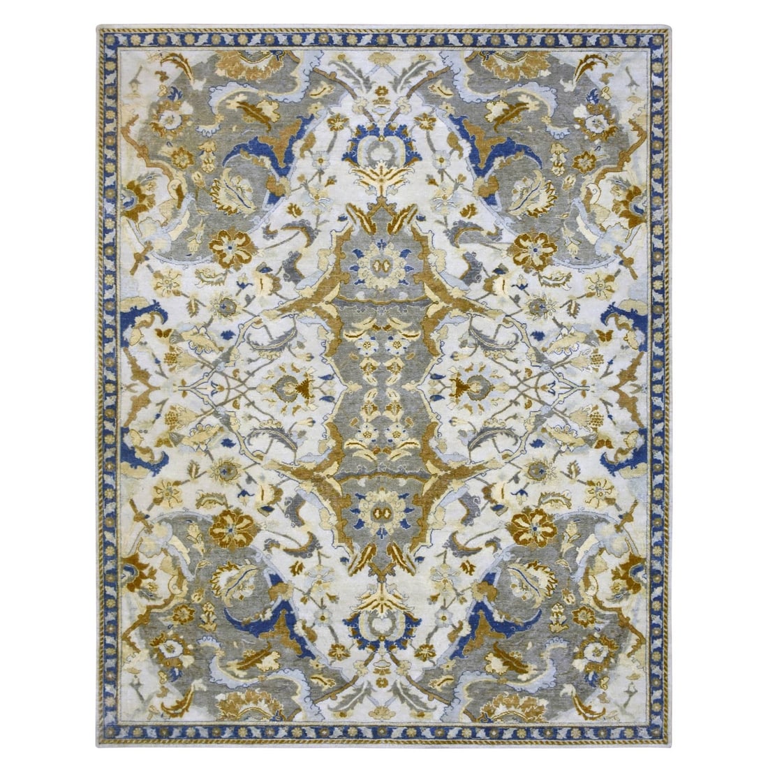 8'1"x10'2" Ivory Zoroastrian Ispahan Inspired Hand Knotted 100% Wool Rug: 8'1"x10'2" Ivory Zoroastrian Ispahan Inspired Hand Knotted 100% Wool Rug This stunning 8'1"x10'2" Ivory Zoroastrian Ispahan Inspired Hand Knotted 100% Wool Rug boasts a rich, timeless beauty with its 