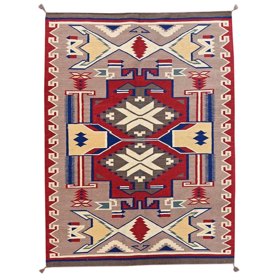 Brown Flat Weave Wool Rug Southwest Geometric Design 5'3"x7'1 (1 of 7)