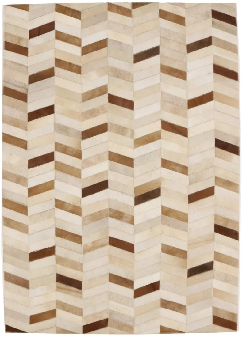 4X6 Ft Brown Cowhide Leather Rug Modern Geometric Design Contemporary Carpet Hand-Knotted: 4X6 Ft Brown Cowhide Leather Rug Modern Geometric Design Contemporary Carpet Hand-Knotted Brown Cowhide Leather Rug with Modern Geometric Design - 4'0 X 6'0. Hand-Crafted with a Normal Pile Height, th