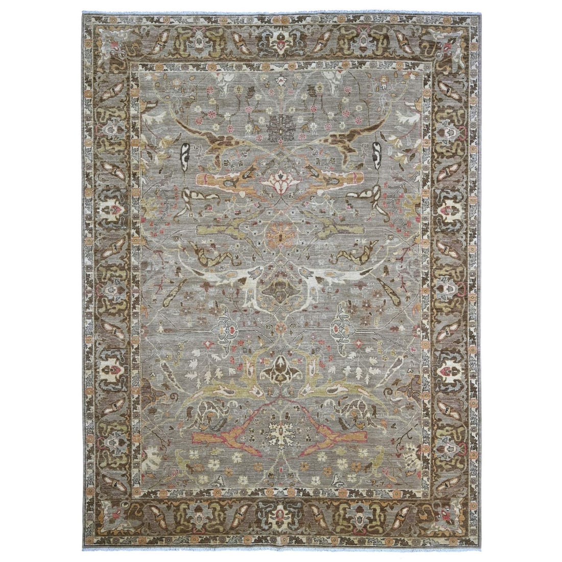 10'x13'2" Fossil Gray Hand Knotted Peshawar Bijar Garus Design Wool Rug: 10'x13'2" Fossil Gray Hand Knotted Peshawar Bijar Garus Design Wool Rug The 10'x13'2" Fossil Gray Hand Knotted Peshawar Bijar Garus Design Wool Rug boasts a stunning all-over regional design, showcasi