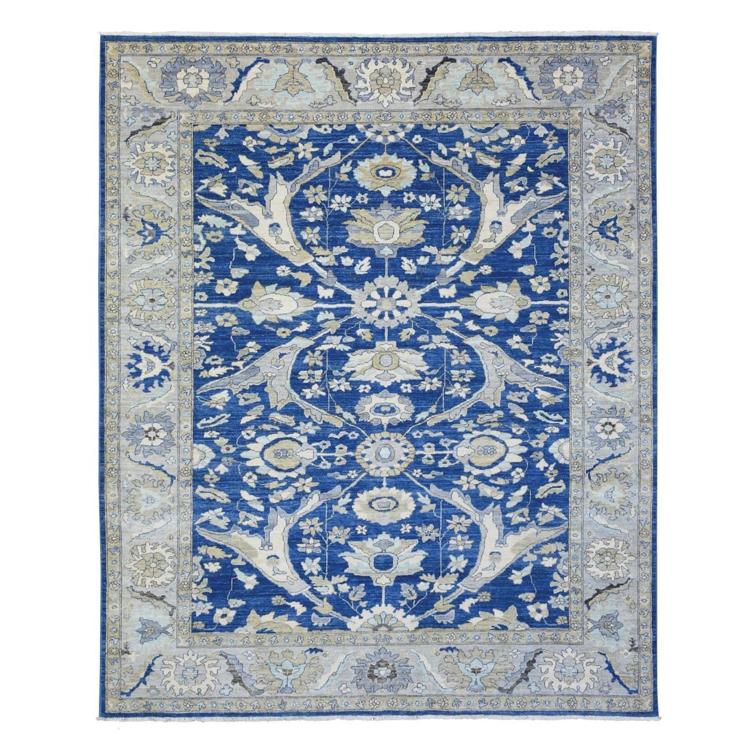 8'3"x10' Navy Blue Fine Peshawar Pure Wool Hand Knotted Rug Oriental: 8'3"x10' Navy Blue Fine Peshawar Pure Wool Hand Knotted Rug Oriental Navy blue fine Peshawar pure wool hand knotted rug with a rectangular field design, featuring a classic Afghan style. Made from hig