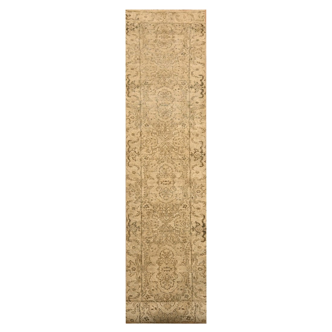2'4"x20' Brown Agra Medallion Design Hand Knotted 100% Wool Runner Rug: 2'4"x20' Brown Agra Medallion Design Hand Knotted 100% Wool Runner Rug Brown Agra Medallion Design Hand Knotted 100% Wool Runner Rug features a unique 2'4"x20' design, showcasing a brown color and 28"