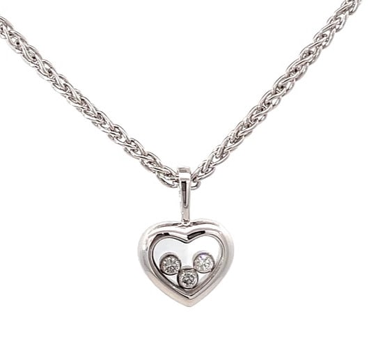 Happy Diamond Heart Pendant 18k White Gold Diamond Spiga Chain (1 of 8)