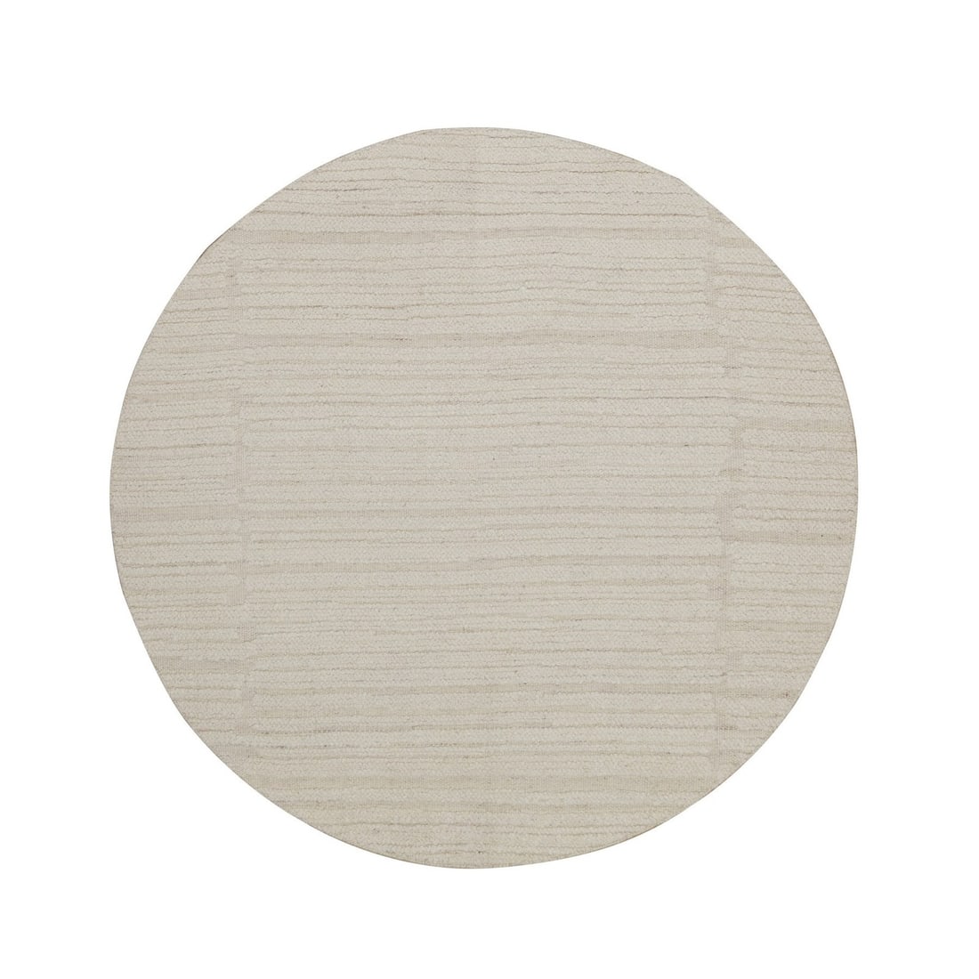 5'x5' Ivory Tone on Tone Undyed Natural Wool Modern Hand Knotted Round Rug: 5'x5' Ivory Tone on Tone Undyed Natural Wool Modern Hand Knotted Round Rug This 5'x5' hand-knotted wool modern round rug boasts a stunning ivory tone on tone undyed natural wool design, creating a ser
