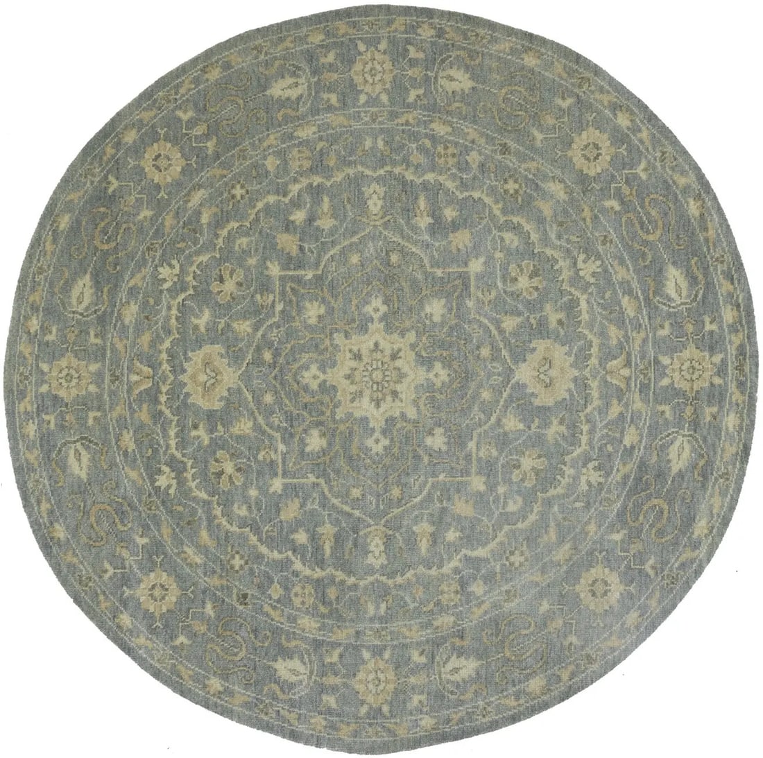 8X8 Round Handmade Oriental Rug Floral Design Transitional Home Decor Carpet Hand-Knotted: 8X8 Round Handmade Oriental Rug Floral Design Transitional Home Decor Carpet Hand-Knotted Hand-knotted in wool, this 8x8 round Oriental rug boasts a stunning floral design in muted colors, including g