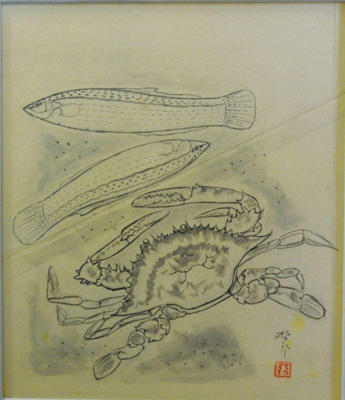 Japanese Nihonga Art of Crab and Fish Framed by Tetsuro Sugimoto: Japanese Nihonga Art of Crab and Fish Framed by Tetsuro Sugimoto Item Specifics: Artist: Tetsuro Sugimoto Subject: Crab and Fish Material: Paper and Frame Style: Japanese Year Of Production: 2010 Prod